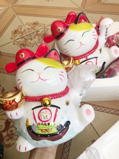 Mèo thần tài may mắn sứ