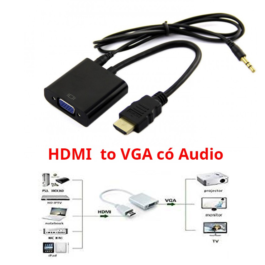 Cáp chuyển HDMI ra VGA, HDMI to VGA có âm thanh