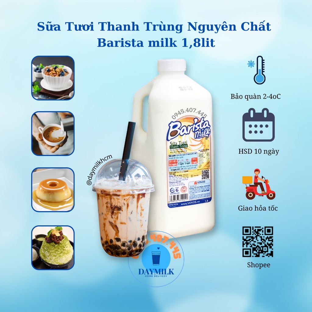 [TP HCM] Sữa tươi thanh trùng không đường Barista milk 1,8lit