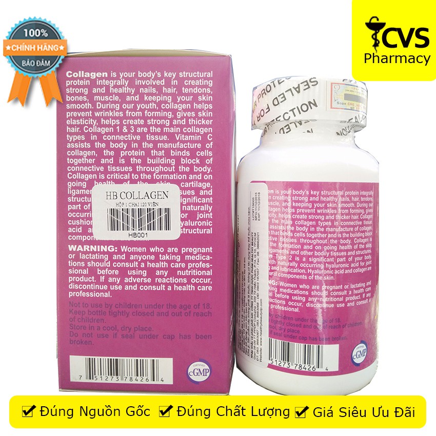 Viên Uống HB COLLAGEN TYPE 1, 2 &amp; 3 - Giúp trẻ hóa làn da &amp; tăng độ bền cho khớp