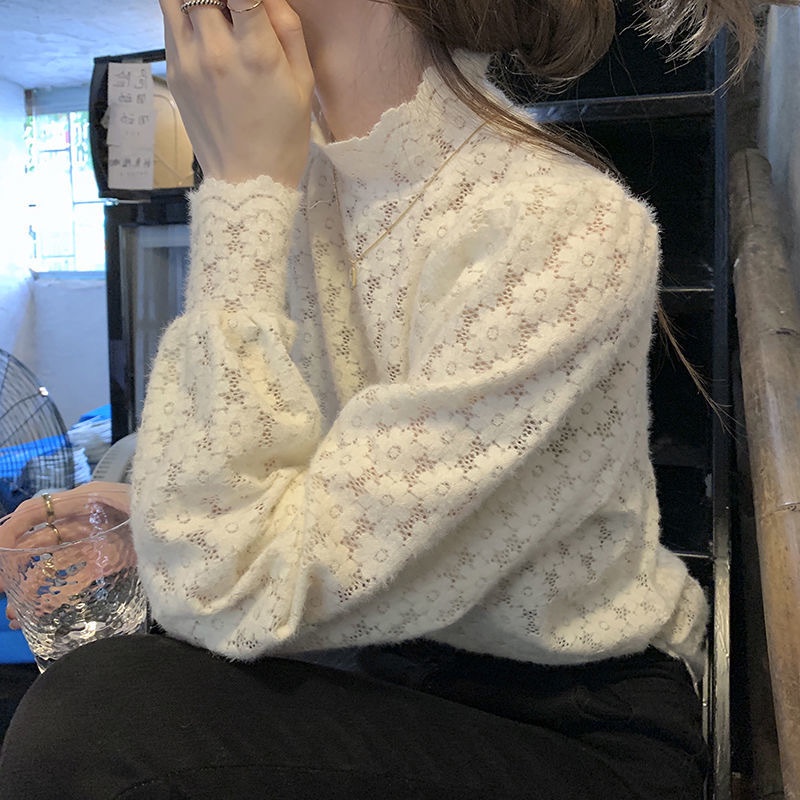 Áo Ren Hoa Tay Dài Màu Sắc Thanh Lịch Phong Cách Hàn Quốc