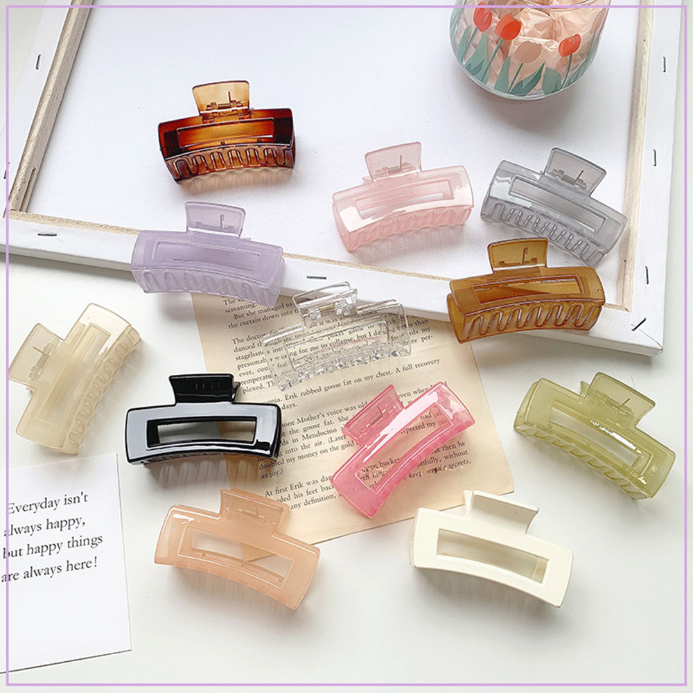 Kẹp gắp tóc hình chữ nhật bằng nhựa màu trơn đơn giản cho nữ