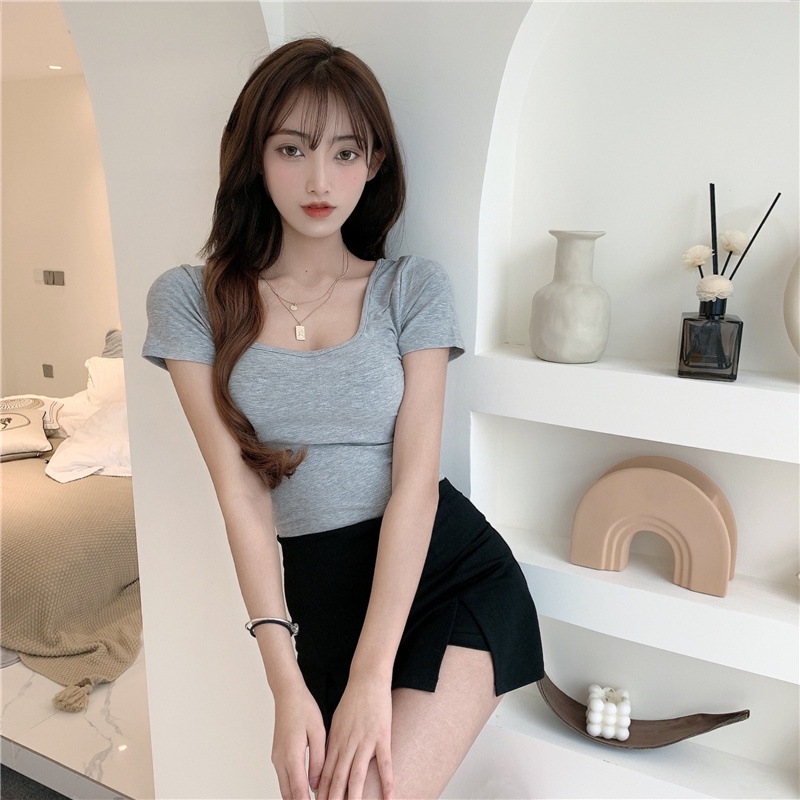 COZOK Áo Thun Tay Ngắn Cổ Vuông Form Ôm Hợp Thời Trang