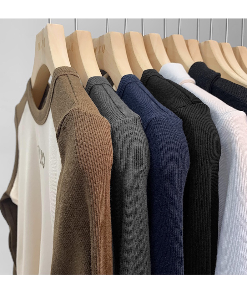 Áo Thun Tay Dài Dáng Ôm Màu Sắc Tương Phản Thoải Mái Chất Lượng Cao 55550