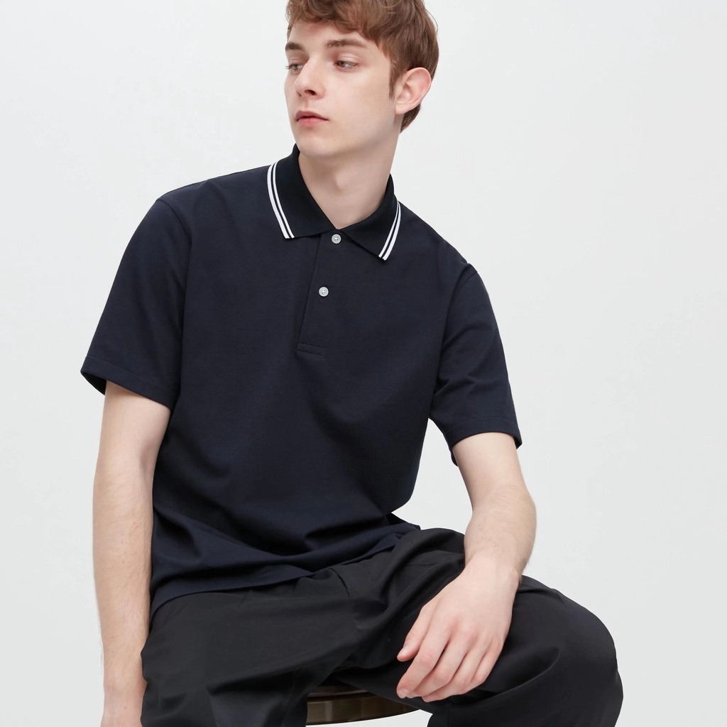 [Auth Uniqlo] Áo Polo Gai Tay Ngắn Cổ Áo Kẻ Sọc Dry Nam