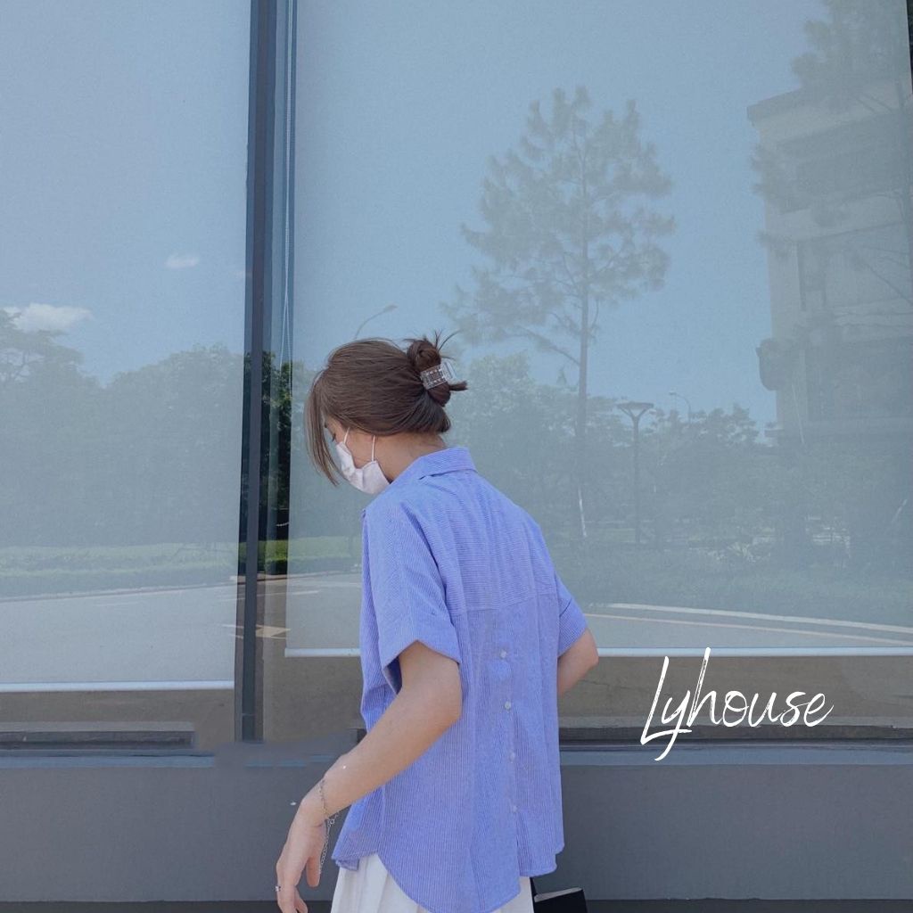 Áo sơ mi nữ form rộng kẻ 2 Màu Trắng đen xanh đẹp ngắn tay có cài cúc ulzzang vintage hàn quốc cao cấp