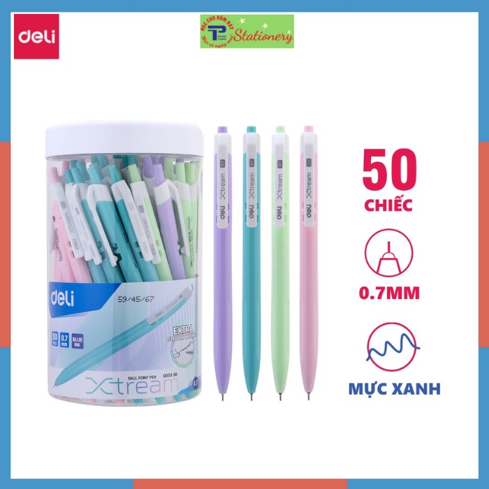 Bút Bi Dầu Deli Ngòi 0.7mm mực xanh Đầu Bấm - Dùng Cho Nhân Viên Văn Phòng Ghi Chép - EQ 3336