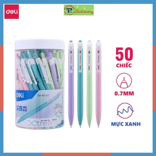 Bút bi bấm văn phòng mực xanh ngòi 0.7mm Deli giá rẻ viết nét đều trơn tru phù hợp cho học sinh 3336