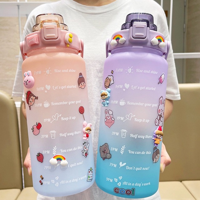 Bình Đựng Nước 2L Cute Có Vạch Báo Giờ Uống Nước