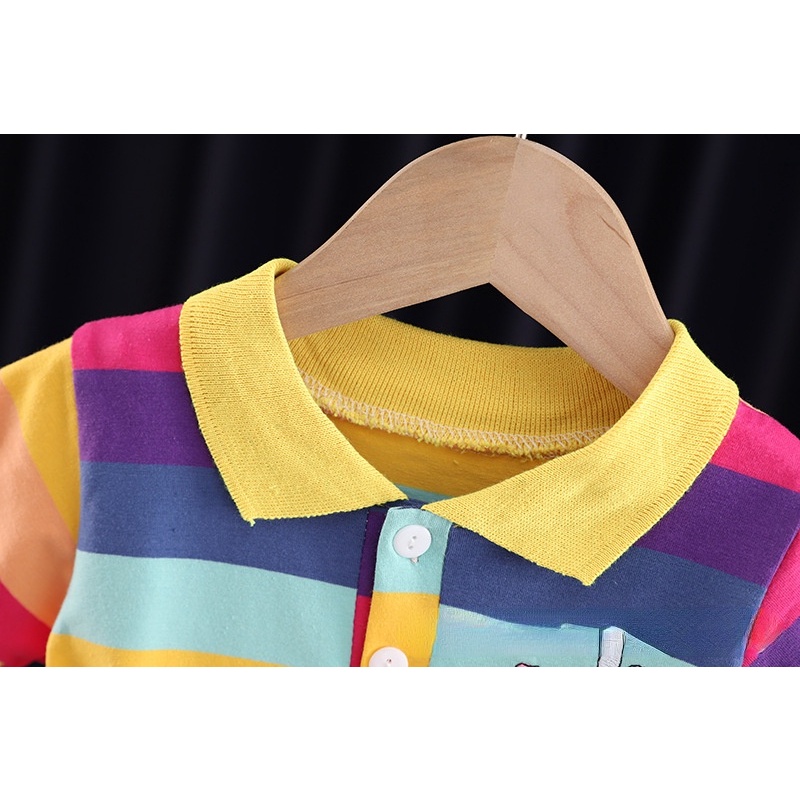 Váy cho bé gái trẻ em Cầu vồng ngắn tay váy công chúa xếp ly 0-5 tuổi