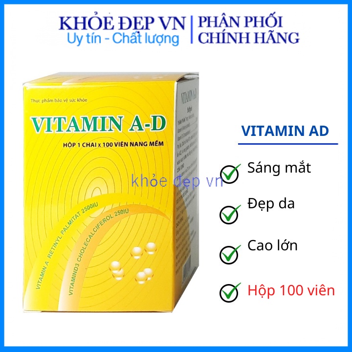 Viên uống Vitamin AD sáng mắt đẹp da - Lọ 100 viên