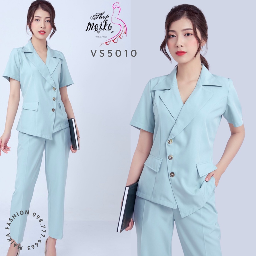 Bộ Vest Nữ Công Sở Tay Ngắn Cao cấp MAIKA form Chuẩn mặc cực tôn dáng, Chất cotton lạnh và có túi hai bên - VS5010 | BigBuy360 - bigbuy360.vn