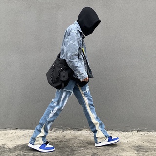 Quần jeans nam ống loe xanh vảy sơn