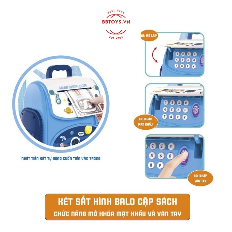 Đồ chơi Balo tiết kiệm cho bé có khóa, đèn, nhạc (tặng kèm 3 pin AA) (BBTOYS: 51)