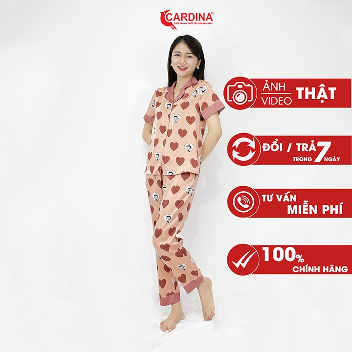 Đồ Bộ Nữ 𝐂𝐀𝐑𝐃𝐈𝐍𝐀 Pijama Chất Lụa Satin Nhật Cao Cấp Quần Dài Áo Cộc Tay Co Giãn Nhẹ 1Pi08