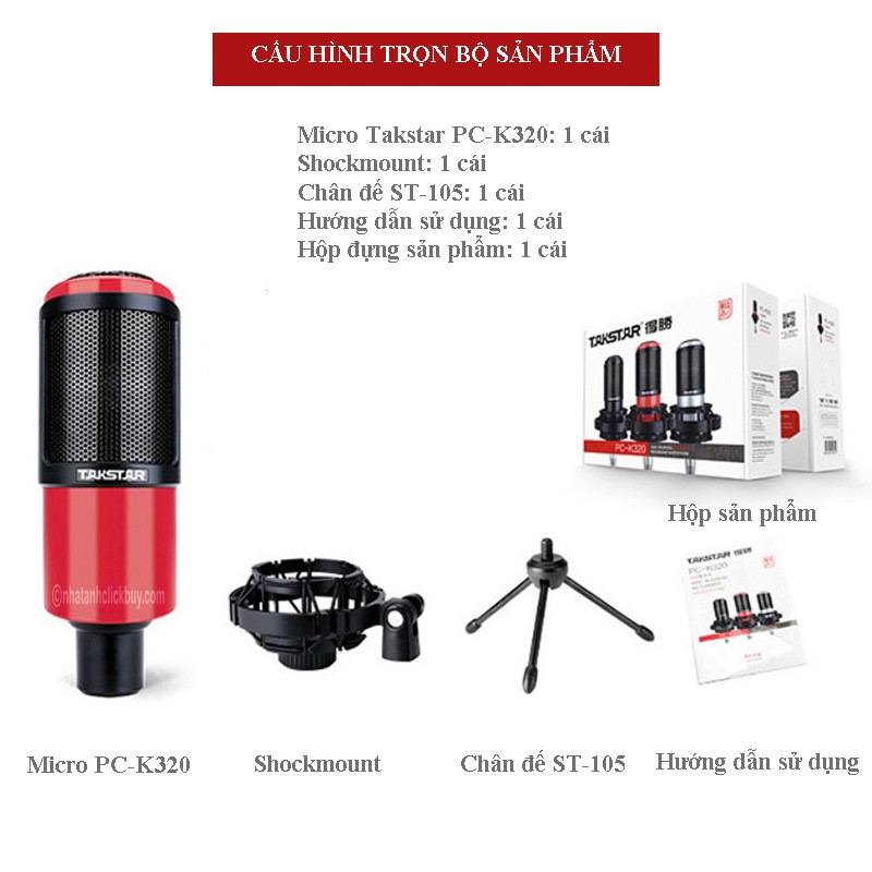 Micro Live Stream Hát Karaoke Thu Âm Chuyên Nghiệp Takstar PC K320 - Tặng Kèm Nguồn 48V livetream mạng xã hội