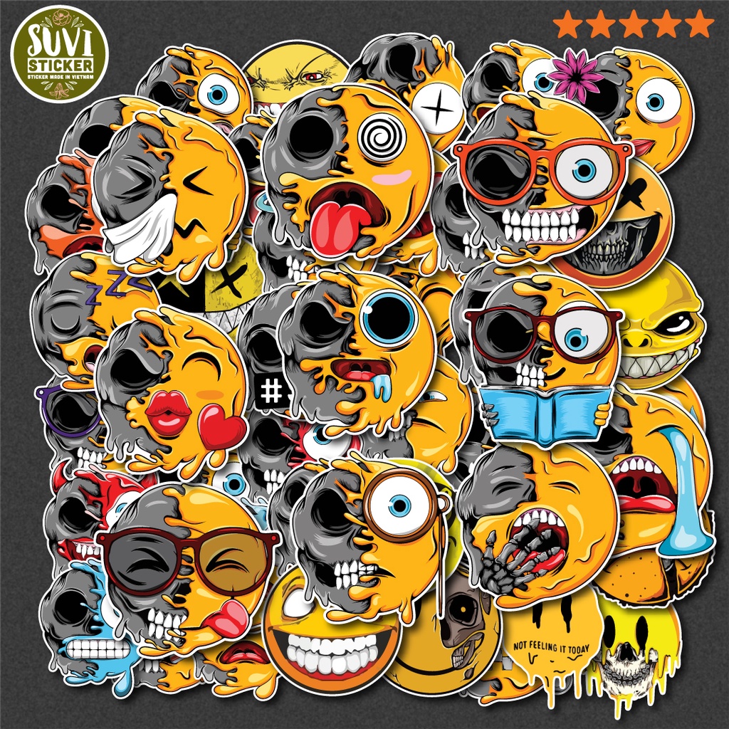 50 Sticker Cool Emoji chống nước sticker dán mũ bảo hiểm, laptop, điện thoại, đàn guitar, vali. MSP: NS46