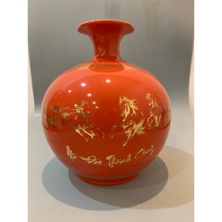 BÌNH HÚT LỘC vẽ vàng 24k, VÒ HÚT LỘC,  phong thủy, GỐM SỨ Bát Tràng cao 22cm