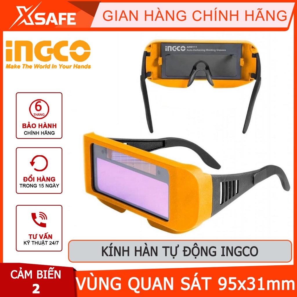 Kính hàn tự động INGCO AHM111 Kính hàn điện tử tự động làm tối, vùng quan sát 95x31mm, kích thước vùng tối 108x50.8x5mm