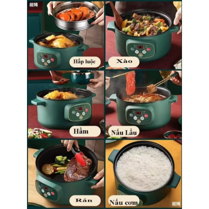 Nồi Lẩu Điện Chống Dính Kèm Xửng Hấp Size 24cm, Nấu Mì, Chiên, Xào, Lẩu, Nấu Cơm, Có Đáy Inox 304-tongkhohuyhoang168