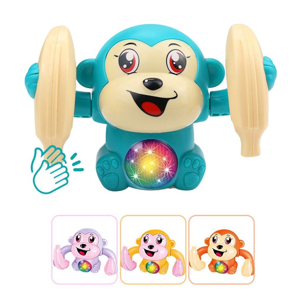 2021 New Music Banana Flipping Monkey Toy Electric Voice Control Induction Tumbling Cartoon Model Toy As Kids Gift