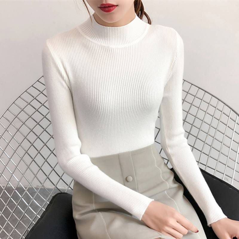 Áo Sweater Tay Dài Cổ Cao Thời Trang Thu Đông Cho Nữ