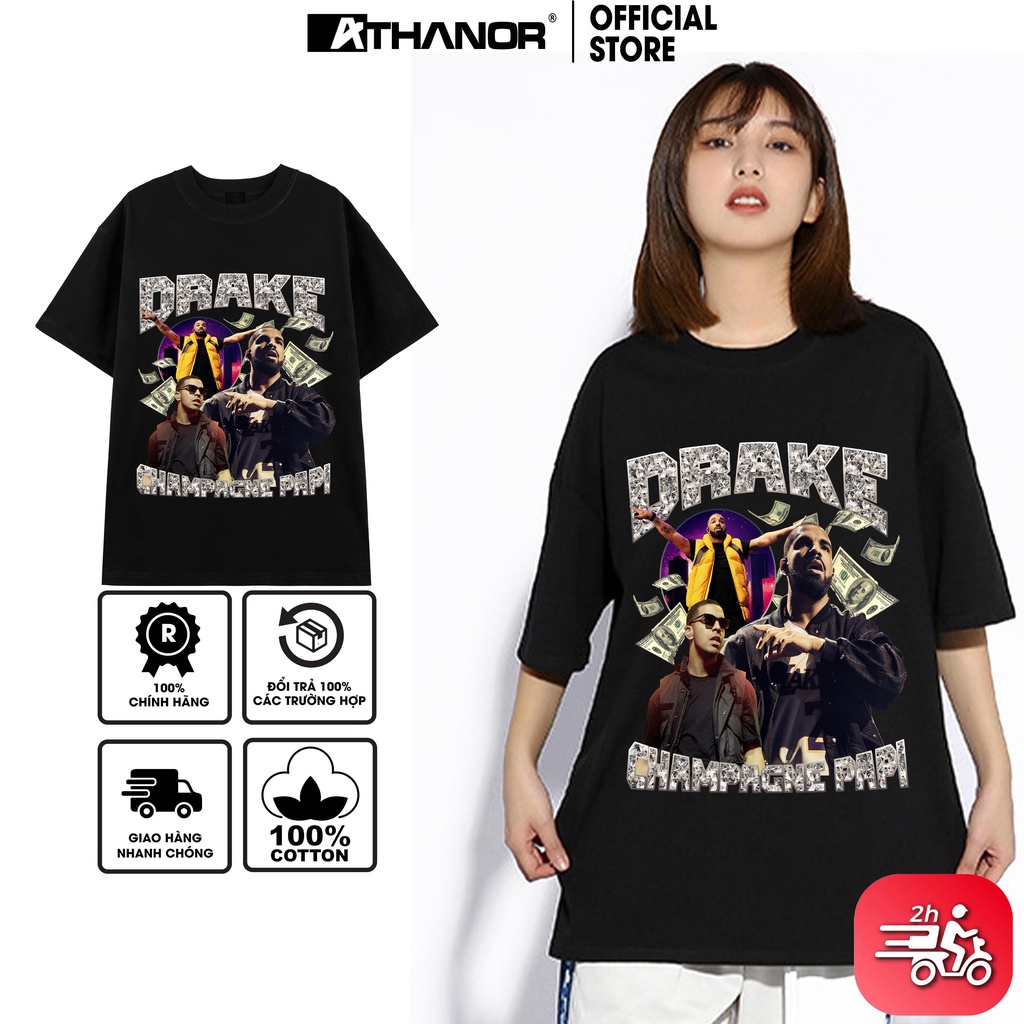 Áo phông in mẫu DRAKE ATHANOR 100% chất cotton primium tay lỡ dáng rộng form unisex