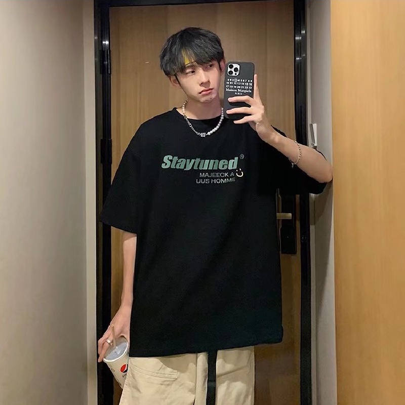 Áo Thun Tay Ngắn Dáng Suông In Chữ Phong Cách Hiphop Thời Trang Phong Cách Hàn Quốc Cho Nam size M-5XL