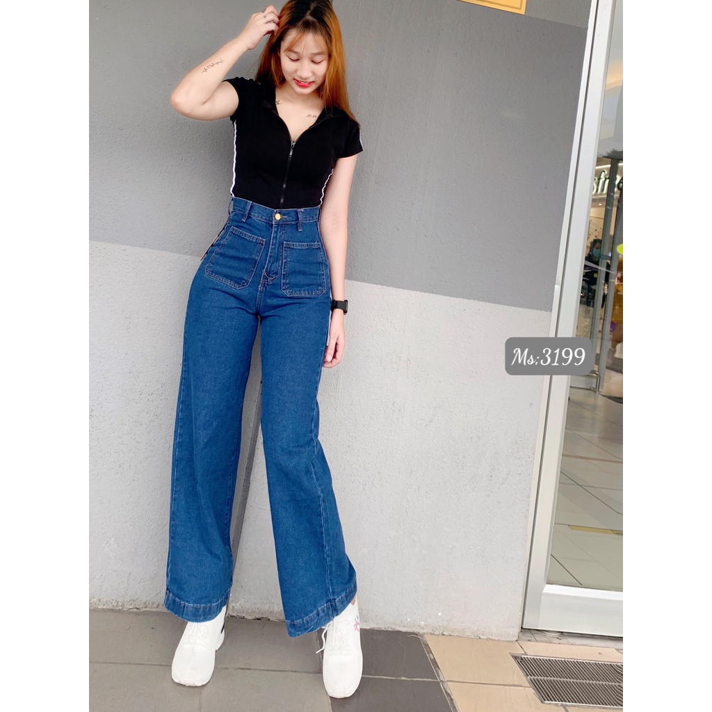 Quần Jeans Nữ Ống Rộng Cao Cấp OHS3199