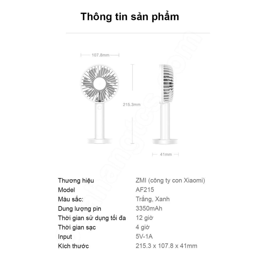 3350 | Để bàn | Cầm tay | Quạt cầm tay mini ZMI AF215 3350 mAh