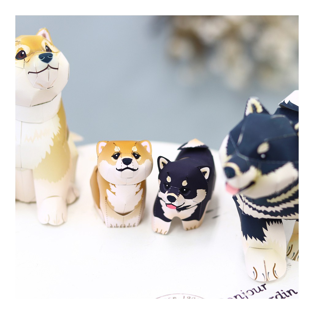 Mô hình giấy động vật cute 2 Chó Shiba Inu Mini