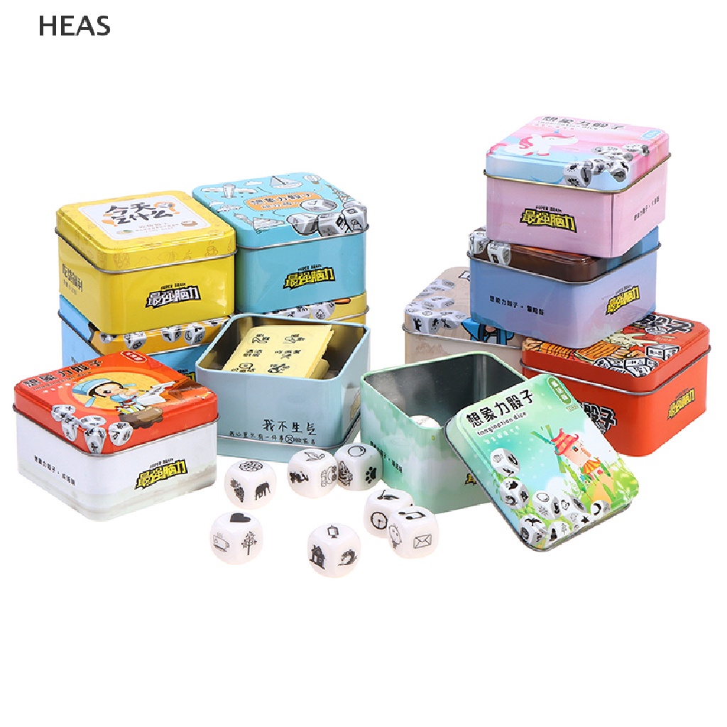 He Story Dice Puzzle Board Game Telling Story Metal Boxes  with Children Game id
