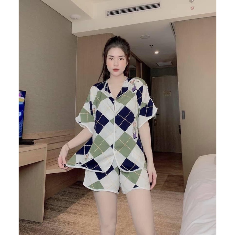 Đồ bộ nữ cổ sóng cộc tay quần đùi chất liệu Mango mặc nhà sang trọng freesize | BigBuy360 - bigbuy360.vn