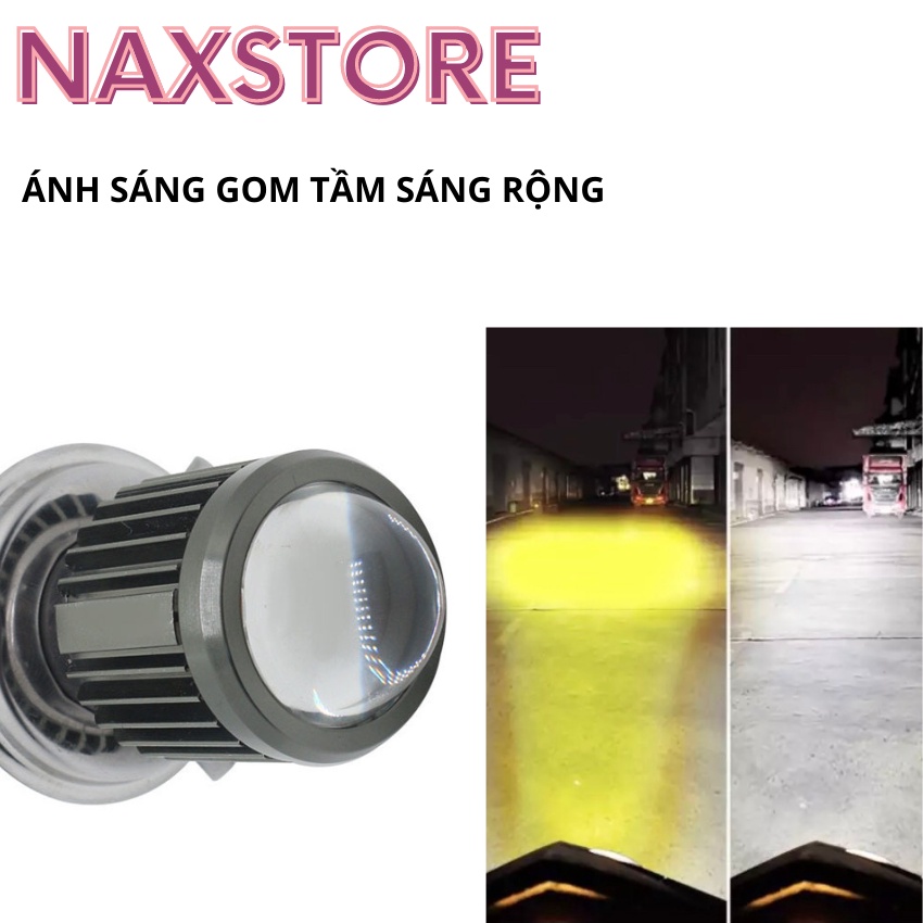 Đèn pha led bi cầu mini chân H4 cos vàng pha trắng đèn pha siêu sáng lắp xe máy -DPBV
