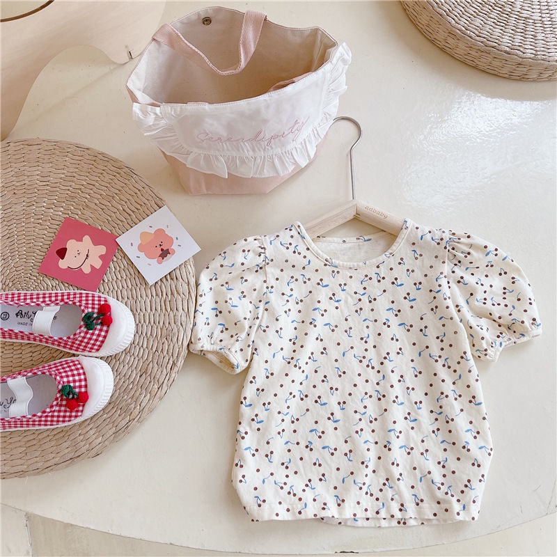 Hàng Mới Về Áo Thun Cotton Tay Phồng Ngắn In Họa Tiết Hoa Anh Đào Phong Cách Nhật Hàn Thời Trang Mùa Hè Cho Bé Gái 2022