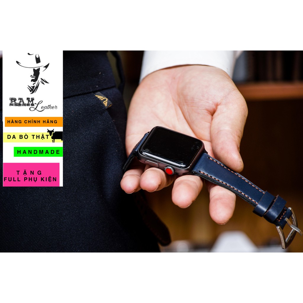 Dây đồng hồ Apple Watch , Iwatch , Iphone Watch Da Dê Xanh Navy RAM Leather Classic 1993  Bền Đẹp