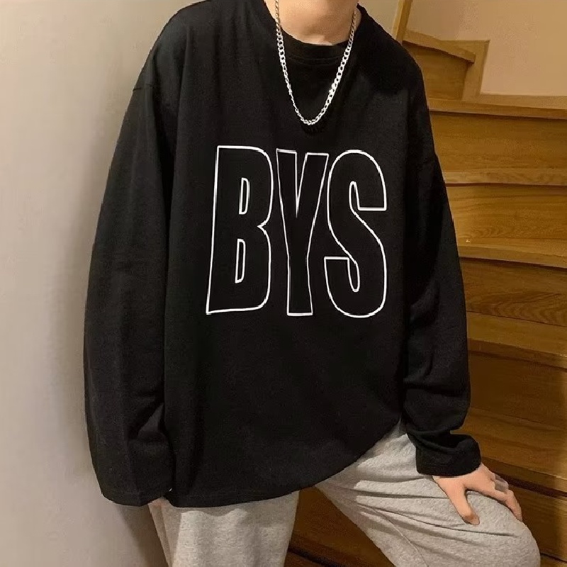 Áo Thun Tay Dài Cổ Tròn Dáng Rộng In Chữ Phong Cách Hip Hop Hàn Quốc Thời Trang Cho Nam Size M-5XL