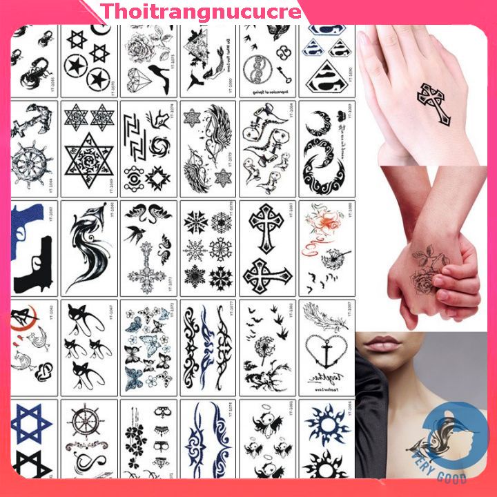 Set 30 miếng dán hình xăm tattoo tạm thời nhiều họa tiết độc đáo an toàn chống thấm thoitrangnu