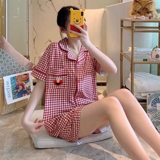 Bộ pijama kẻ caro cộc tay