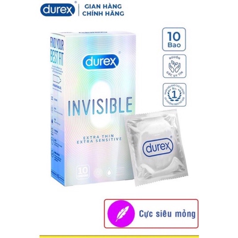 Bao Cao Su Durex INVISIBLE Extra Thin Extra Sensitive_Thái Lan_Hộp 12 bao_siêu mỏng