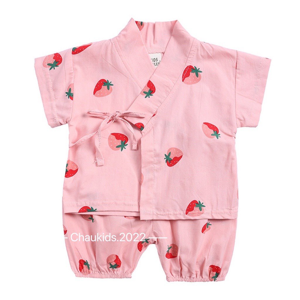 Đồ Bộ Yukata Cho Bé Trai, Bé Gái Vải Thô Mềm Thấm Hút Mồ Hôi Hoạ Tiết Gấu Hoa Quả, Bộ Quần Áo Cho Bé Mặc Hè KW2207