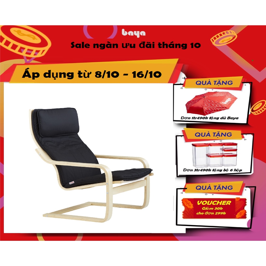 Ghê Bành BAYA VIKING-FREJA Khung Gỗ Bền Bỉ Đệm Vải Cotton Mềm Mịn Phong Cách Bắc Âu Dáng Uốn Cong Thư Giãn 1053692