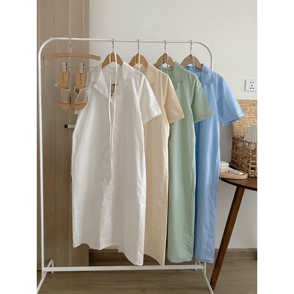 váy cổ pizama kèm dây đai