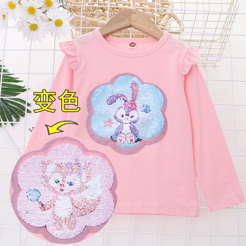 Áo Thun Cotton Tay Dài Đính Kim Sa Lấp Lánh Thay Đổi Màu Sắc Thời Trang Cho Bé Gái 2-8 Tuổi