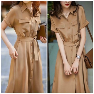 Đầm váy sơ mi kem túi hộp (kèm hình thật)