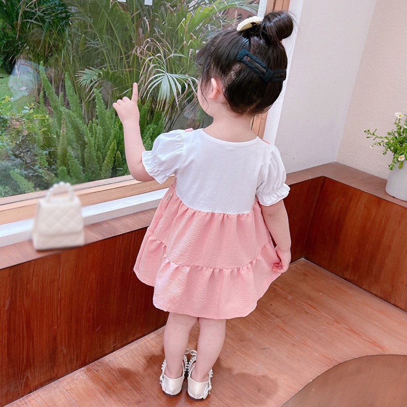 Đầm Công Chúa Tay Ngắn Màu Sắc Trơn Đính Nơ Phong Cách Hàn Quốc Thời Trang Mùa Hè Dành Cho Bé Gái Se7en