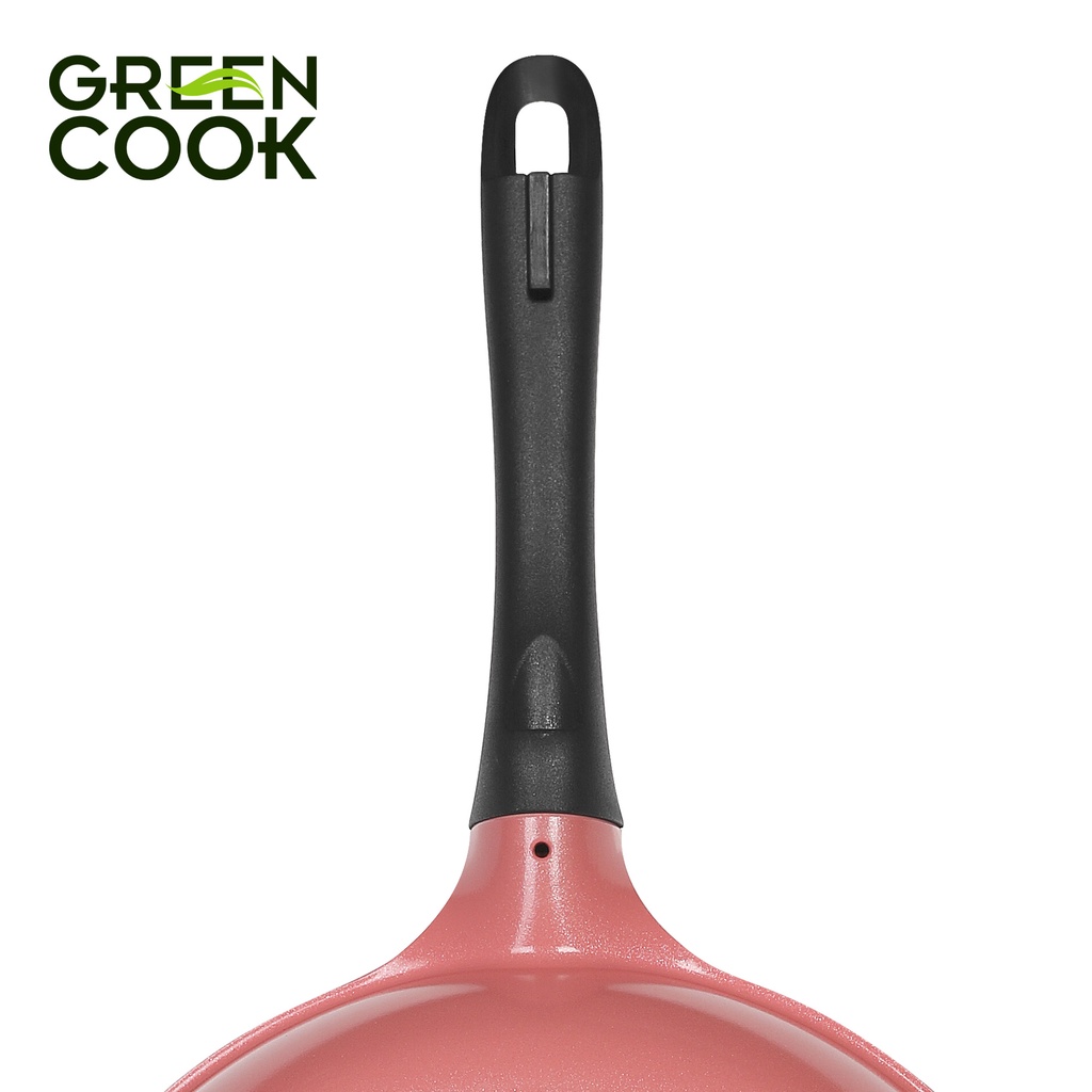 Bộ 2 chảo đúc chống dính men đá ceramic đáy từ Green Cook GCP03 màu hồng công nghệ 7 lớp chống dính Hàn Quốc sản xuất tạ