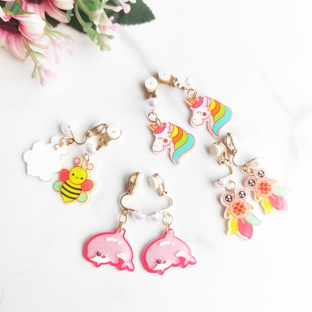 Khuyên Tai Dạng Kẹp Không Xỏ Hình Động Vật Hoạt Hình Bằng Acrylic Nhẹ Chống Dị Ứng Phong Cách Hàn Quốc Cho Bé Gái
