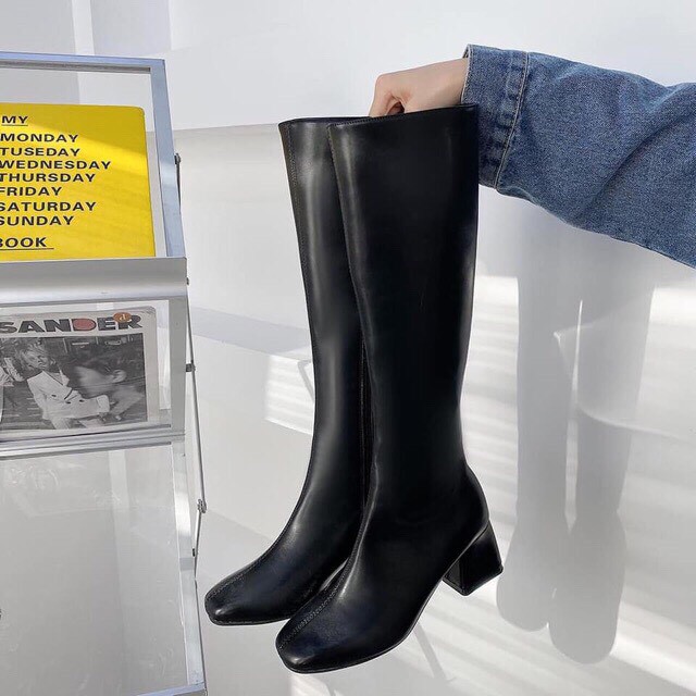 Boot nữ cao cổ, Boot lửng Ulzzang gót vuông 5cm, có khóa kéo | BigBuy360 - bigbuy360.vn