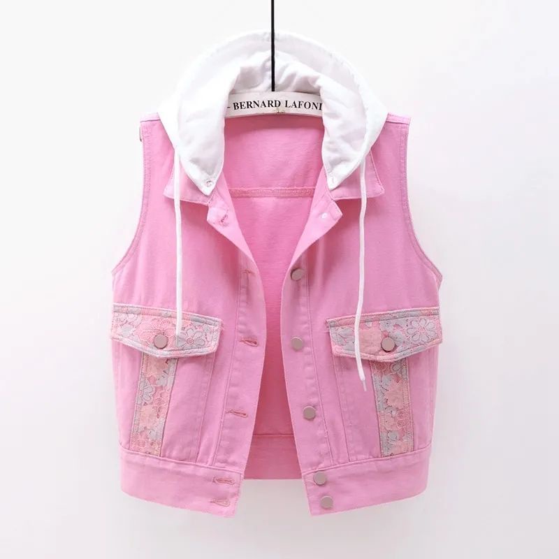 Áo Khoác Denim Không Tay Có Mũ Trùm Cá Tính Dành Cho Nữ